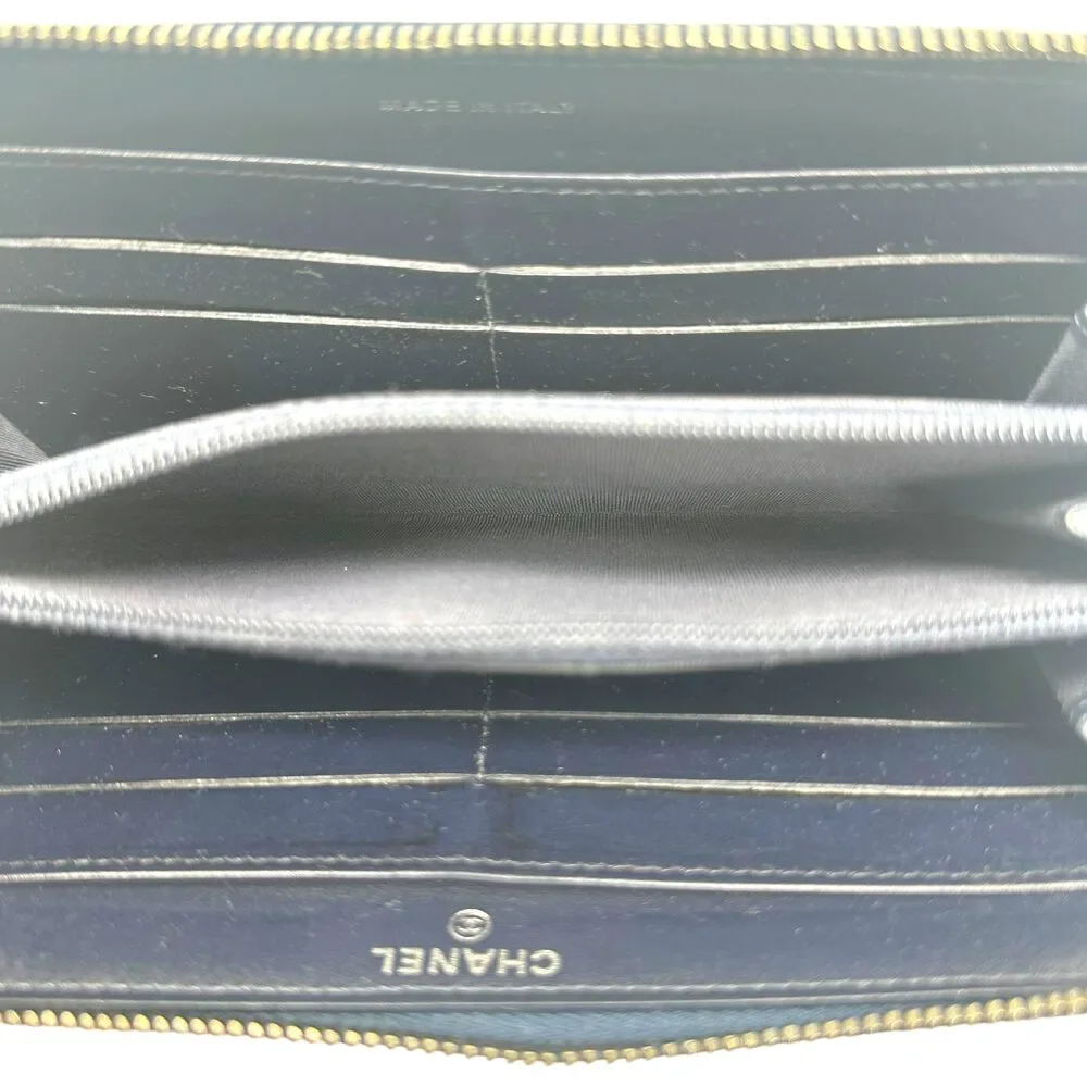 Chanel Blue Denim Matelasse Print Zip-Around Long Wallet - Picture 5 of 7